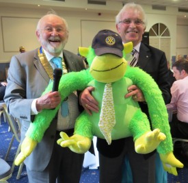 A draw prize being handed over to David Brain from the RC of Henley-in-Arden. The one in the middle is the prize